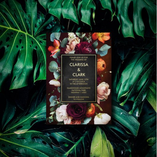 ユーカリはっきりしたプトゥスワイルドフラワーオレンジ結婚ズ 箔招待状