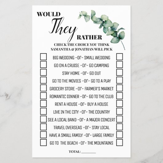 ユーカリは彼らはむしろゲームカードをシャワーするだろう チラシ (正面)