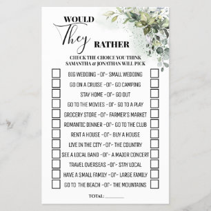 ユーカリは彼らはむしろゲームカードをシャワーするだろう チラシ