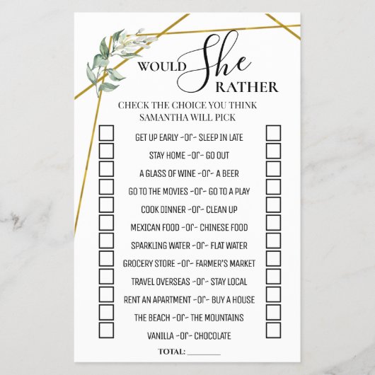 ユーカリは彼女はむしろブライダルシャワーゲーム チラシ (正面)