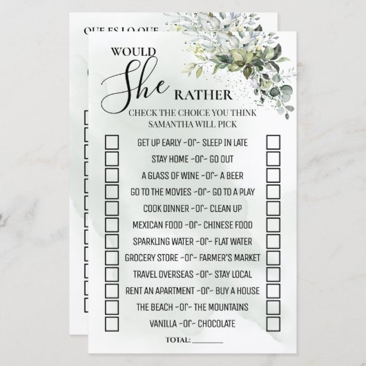 ユーカリは彼女はバイリンガルのゲームをシャワーするであろう (正面/裏面)