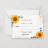 ユーカリひまわりグリッター結婚式RSVPカード ノートカード (正面)