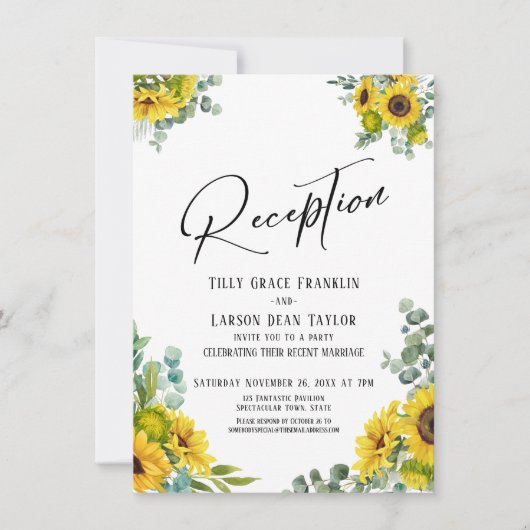 ユーカリひまわり手書きレセプションカード 招待状 (正面)