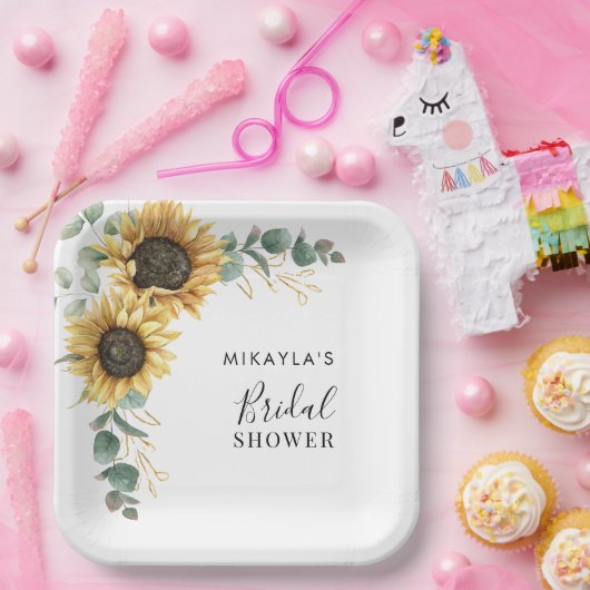 ユーカリひまわり花 ブライダルシャワー ペーパープレート (パーティー)