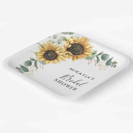 ユーカリひまわり花 ブライダルシャワー ペーパープレート (傾斜あり)