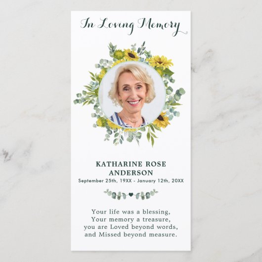 ユーカリひまわり記念葬式祈りの言葉カード サンキューカード (正面)