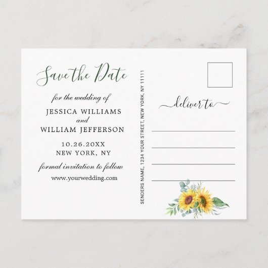 ユーカリひまわり3 PHOTOウェディング日付を保存 案内ポストカード (裏面)