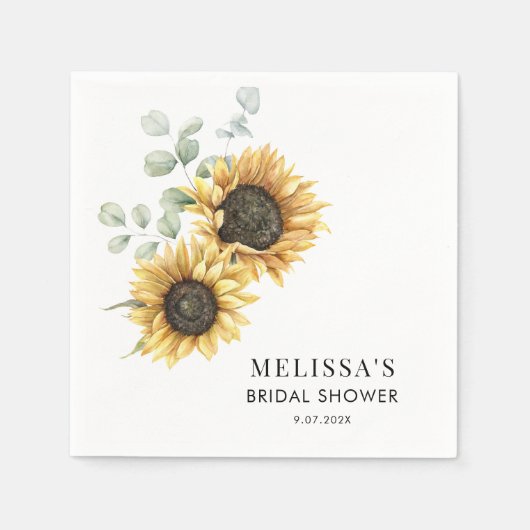 ユーカリひまわり ブライダルシャワー ペーパー スタンダードカクテルナプキン (正面)