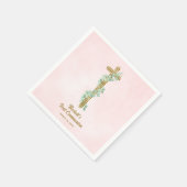 ユーカリエレガントとクロスピンク第一聖餐式 スタンダードカクテルナプキン (角)
