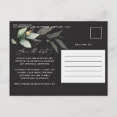 ユーカリエレガントな結婚式の植物日付を保存 案内ポストカード (裏面)