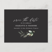 ユーカリエレガントな結婚式の植物日付を保存 案内ポストカード (正面)