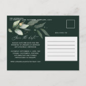 ユーカリエレガントな結婚式の植物日付を保存 案内ポストカード (裏面)