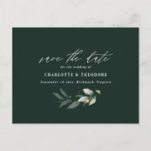 ユーカリエレガントな結婚式の植物日付を保存 案内ポストカード (正面)