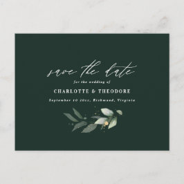 ユーカリエレガントな結婚式の植物日付を保存 案内ポストカード