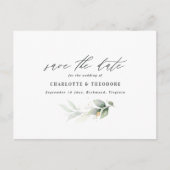 ユーカリエレガントな結婚式の植物日付を保存 案内ポストカード (正面)