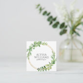 ユーカリエレガントの幾何学的緑 スクエア名刺 (スタンド正面)