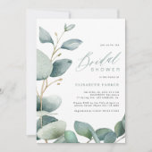 ユーカリエレガントの緑の葉ブライダルシャワー 招待状 (正面)