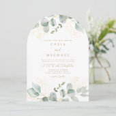 ユーカリエレガントカリと金ゴールド結婚のアーチ 招待状 (スタンド正面)