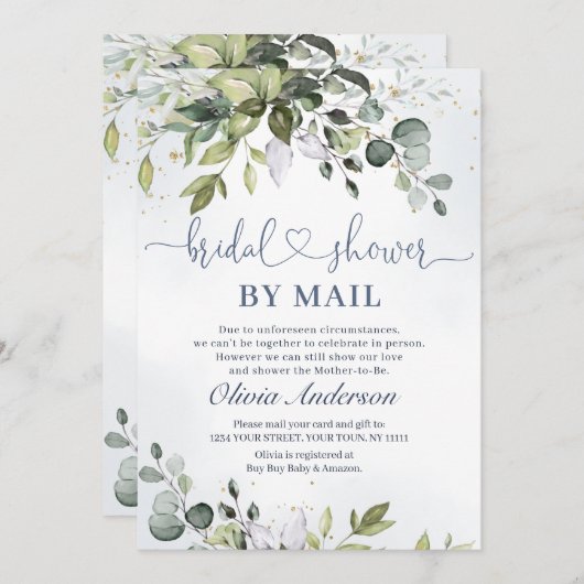 ユーカリエレガントカリの緑のバーチャルシャワーbyメール 招待状 (正面/裏面)