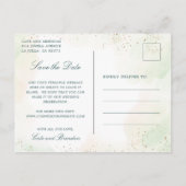 ユーカリエレガントカリの緑の結婚式の日付を保存 案内ポストカード (裏面)