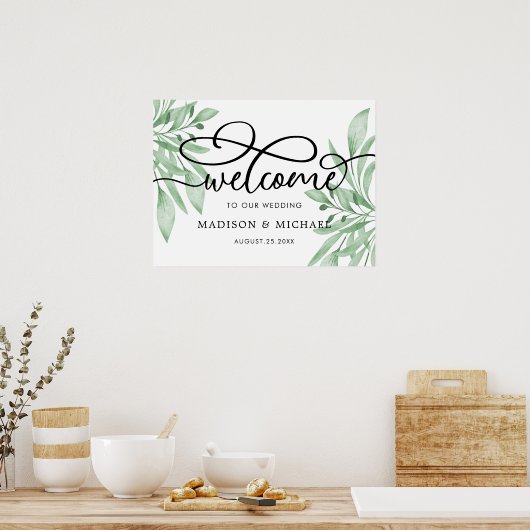 ユーカリエレガントカリグリー結婚の歓迎サイン ポスター (キッチン)