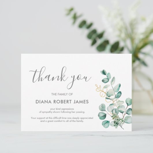 ユーカリエレガントカリタイポグラフィ悔やみや弔慰 サンキューカード (スタンド正面)