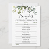 ユーカリエレガントカリフローラブライダルシャワーゲームカード 招待状 (正面)