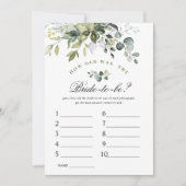 ユーカリエレガントカリフローラブライダルシャワーゲームカード 招待状 (正面)