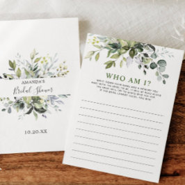 ユーカリエレガントカリフローラブライダルシャワーゲームカード 招待状