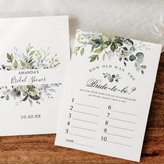 ユーカリエレガントカリフローラブライダルシャワーゲームカード 招待状