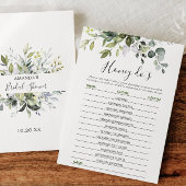 ユーカリエレガントカリフローラブライダルシャワーゲームカード 招待状