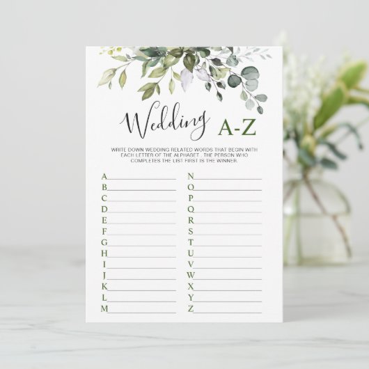 ユーカリエレガントカリフローラブライダルシャワーゲームカード 招待状 (スタンド正面)