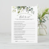 ユーカリエレガントカリフローラブライダルシャワーゲームカード 招待状 (スタンド正面)