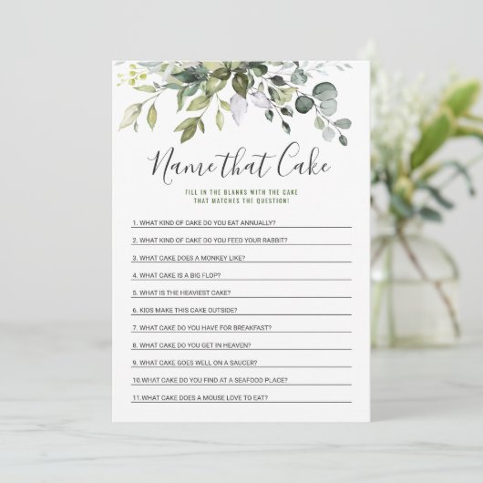 ユーカリエレガントカリフローラブライダルシャワーゲームカード 招待状 (スタンド正面)