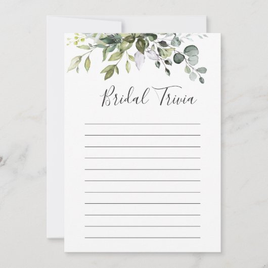 ユーカリエレガントカリフローラブライダルシャワーゲームカード 招待状 (正面)