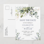 ユーカリエレガントカリフローラ結婚式の日付を保存 案内ポストカード (正面/裏面)