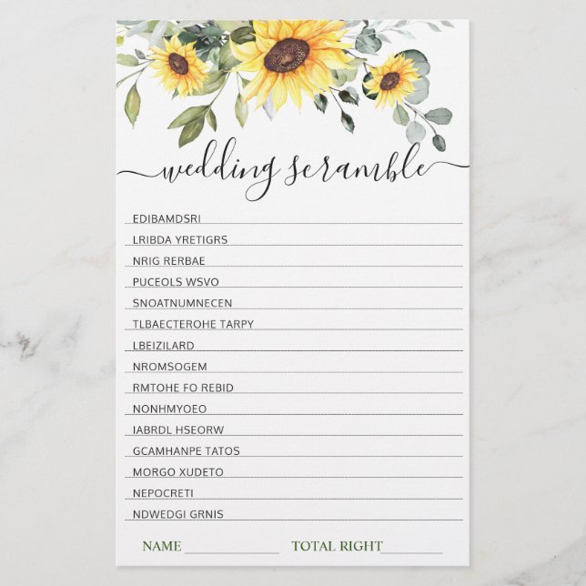 ユーカリエレガントカリブライダルシャワースクランブルゲーム (正面)