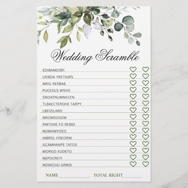 ユーカリエレガントカリブライダルシャワースクランブルゲーム (正面)