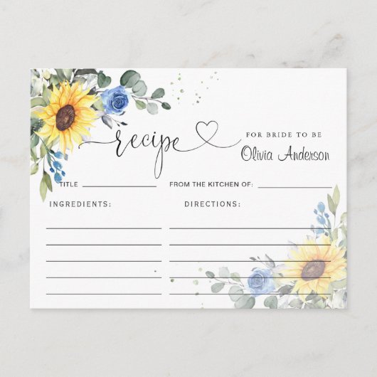 ユーカリエレガントカリブライダルシャワーレシピカード ポストカード (正面)