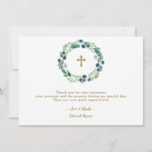 ユーカリエレガントカリリース金ゴールドフォトボーイバプテスマ サンキューカード (裏面)