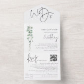 ユーカリエレガントカリ我々はQRコードを結婚行う オールインワン招待状 (内側)