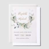 ユーカリエレガントカリ水の色は日付を保存 ベラム紙招待状 (オフセット)