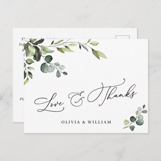 ユーカリエレガントカリ水彩フローラありがとうQR ポストカード (正面/裏面)