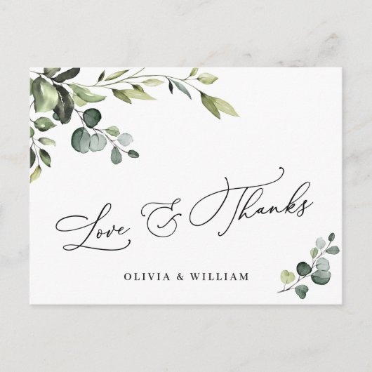 ユーカリエレガントカリ水彩フローラありがとうQR ポストカード (正面)