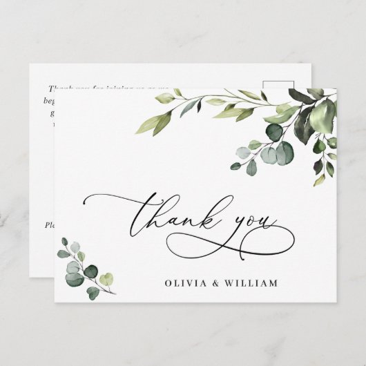 ユーカリエレガントカリ水彩フローラありがとうQR ポストカード (正面/裏面)