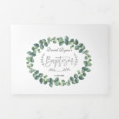 ユーカリエレガントカリ緑の少年の写真バプテスマ 三つ折り招待状 (カバー)