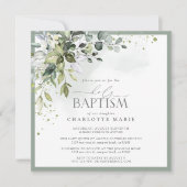 ユーカリエレガントカリ緑の水の色の洗礼 招待状 (正面)