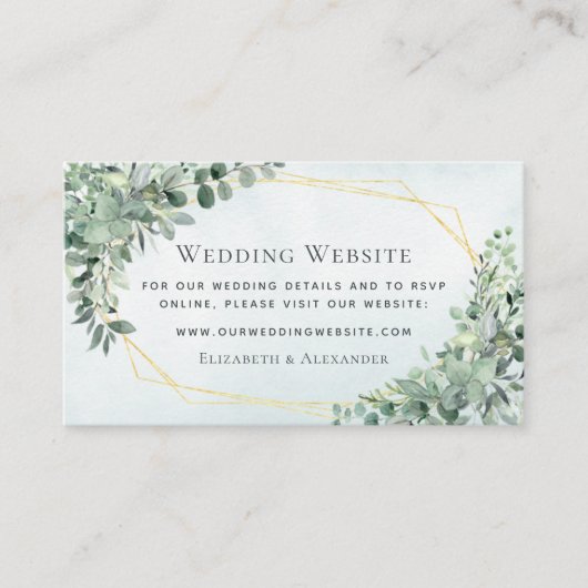 ユーカリエレガントカリ緑の金ゴールドのサ結婚イト エンクロージャーカード (正面)