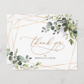 ユーカリエレガントカリ緑の金ゴールドサンキューカード サンキューカード (正面/裏面)