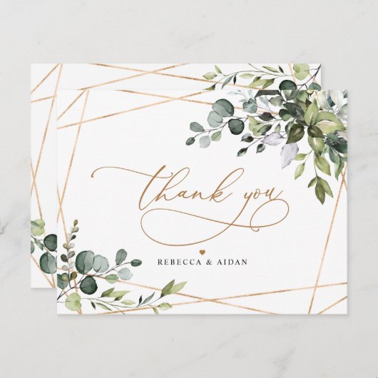 ユーカリエレガントカリ緑の金ゴールドサンキューカード サンキューカード (正面/裏面)